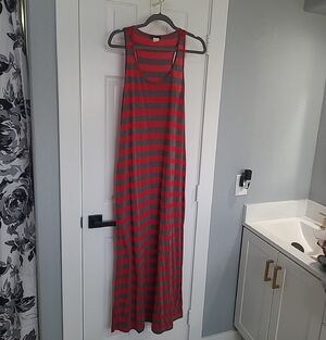 Striped Red and Gray Maxi Tank Dress